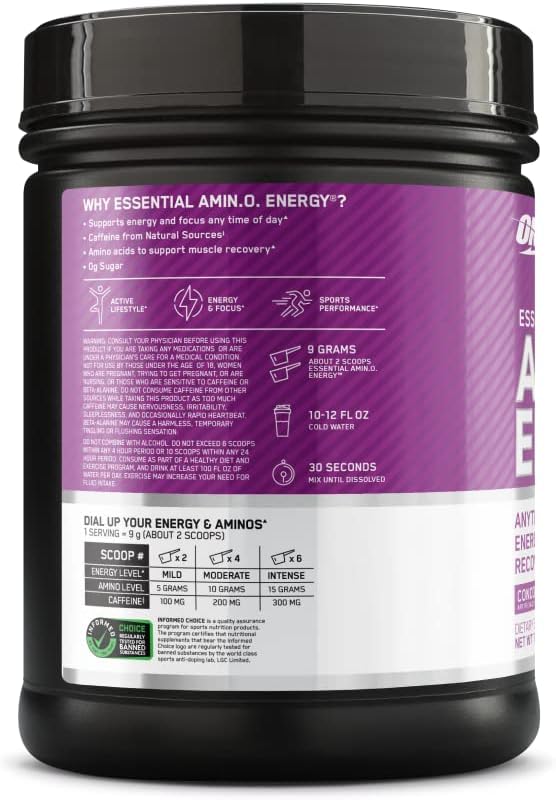 Optimum Nutrition Amino Energy Powder, Concord Grape, 1 LB