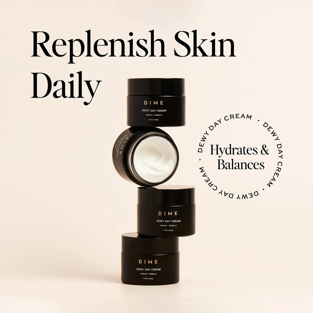 DIME Beauty Dewy Day Cream - Anti-Aging Hydrating Face Moisturizer with Rosehip Oil, Ceramides and Snow Mushroom for Dry and Combination Skin, Vegan and Cruelty-Free, 1.7 oz / 50 ml