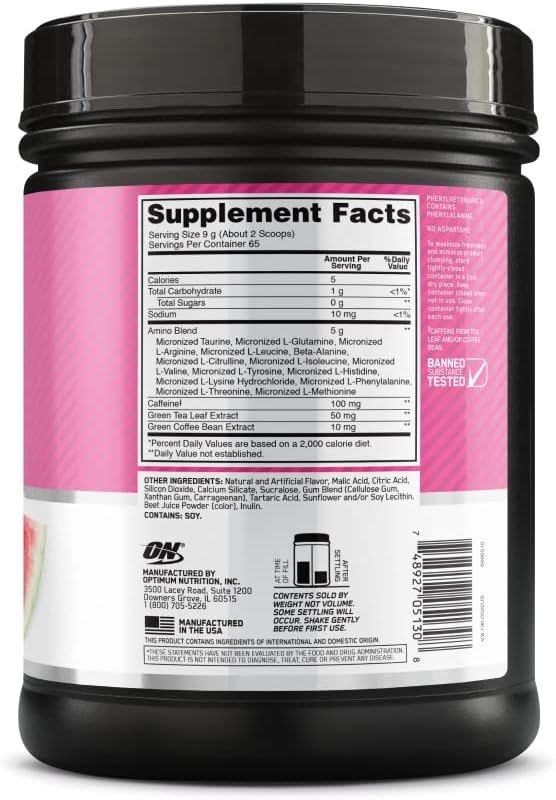 Optimum Nutrition Amino Energy Powder, Watermelon, 1 LB