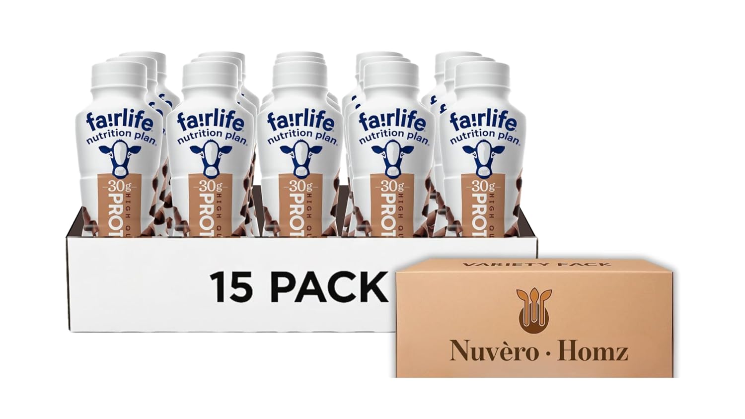 Fairlife Protein Shakes Chocolate - Pack of 15 (30g Protein, 11.5 fl oz Each) – Exclusive Bulk Pack Packaged by Nuvèro·Homz