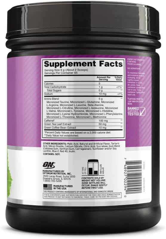 Optimum Nutrition Amino Energy Powder, Concord Grape, 1 LB