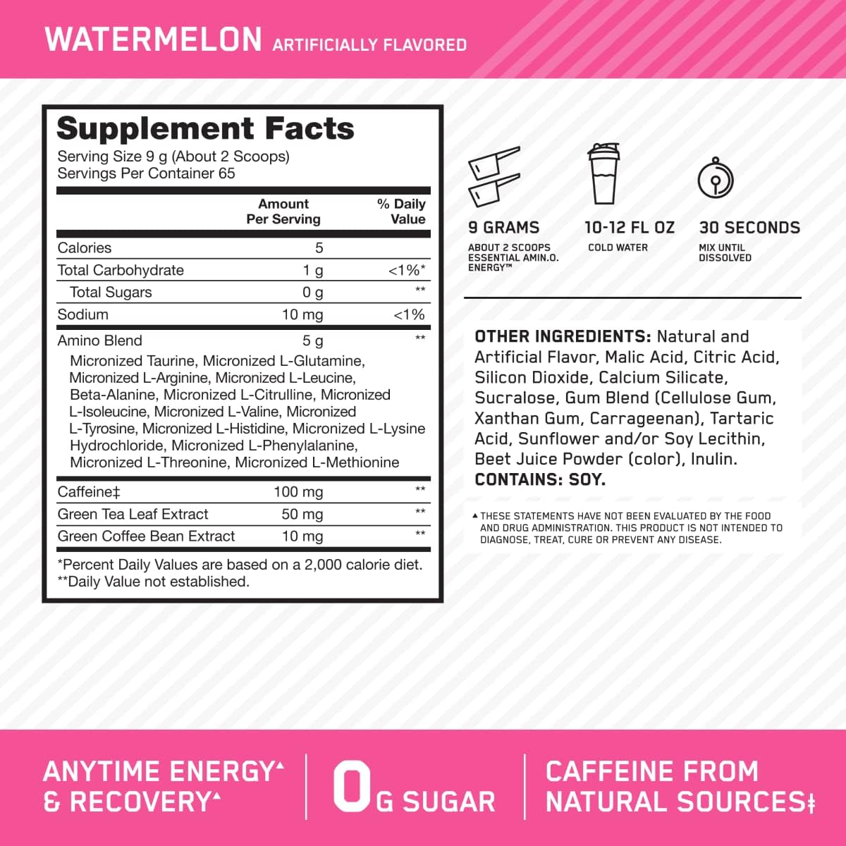 Optimum Nutrition Amino Energy Powder, Watermelon, 1 LB