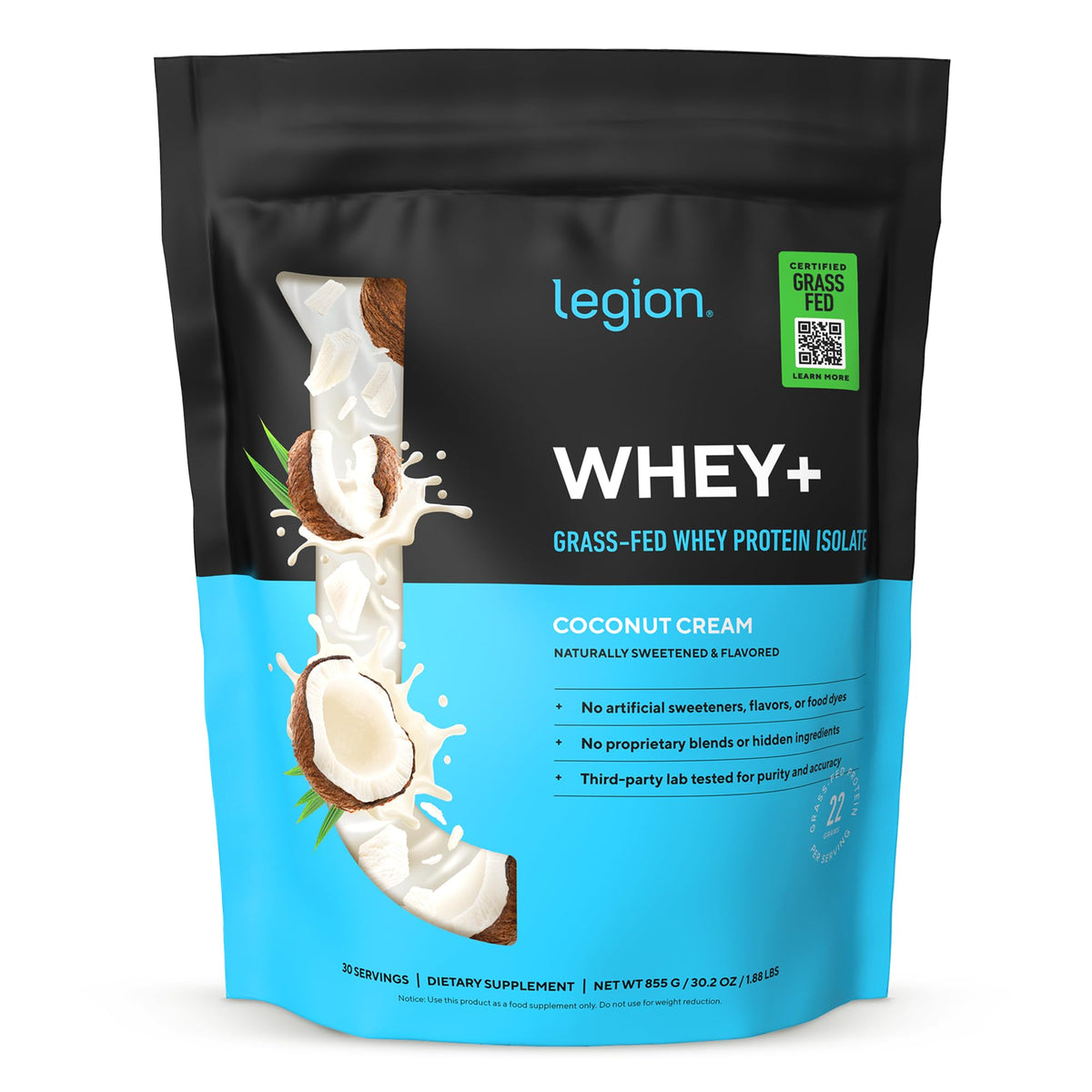 Legion Whey+ Protein Isolate Grass Fed, Chocolate, 30 Servings