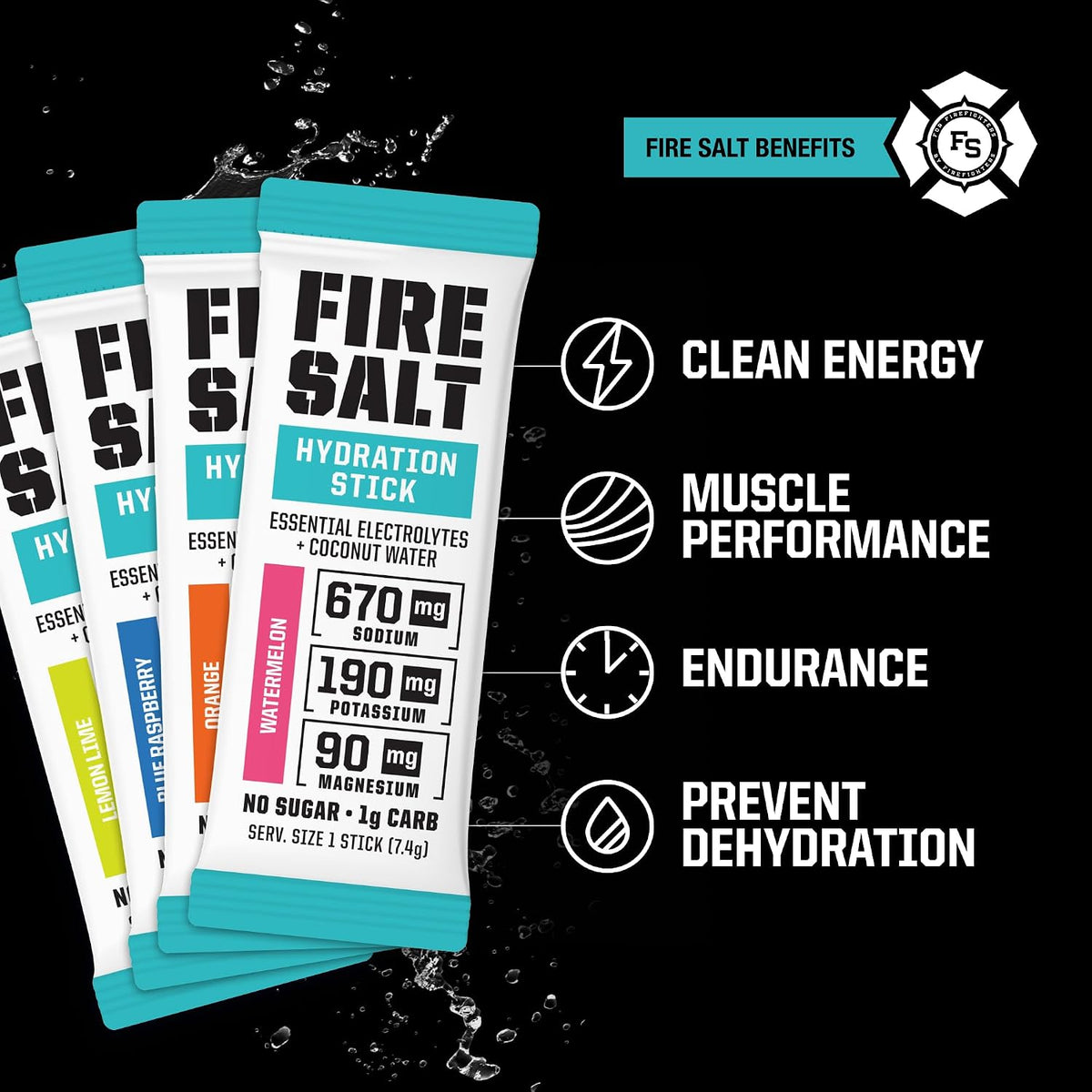 Fire Salt Variety Pack Electrolyte Hydration Sticks, Zero Sugar, 32 Count