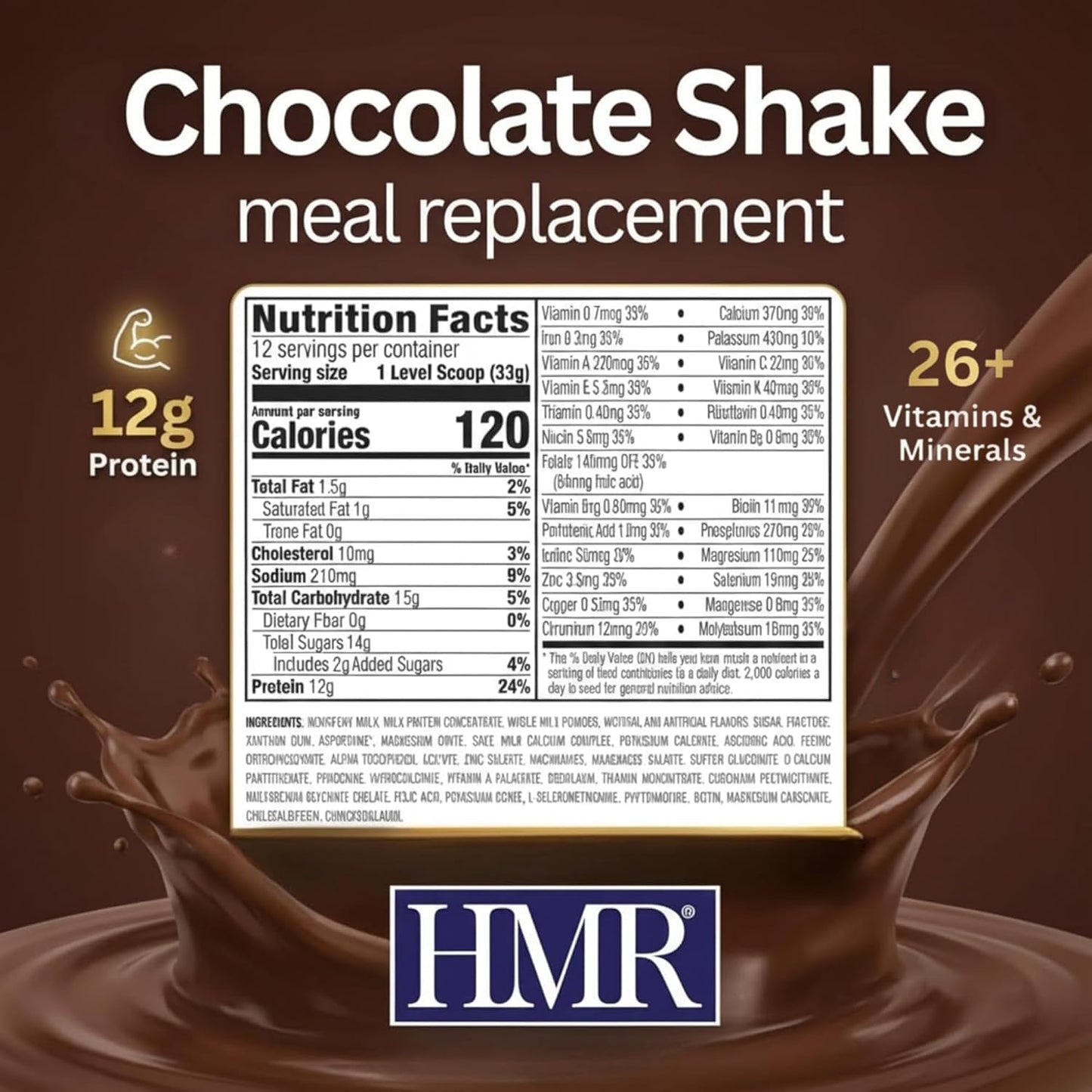 HMR 120 Chocolate Meal Replacement Shake Powder, 12 Servings | Meal Replacement Shake – Rich Chocolate Flavor – 120 Shake Powder – 12g Protein – 12 Servings