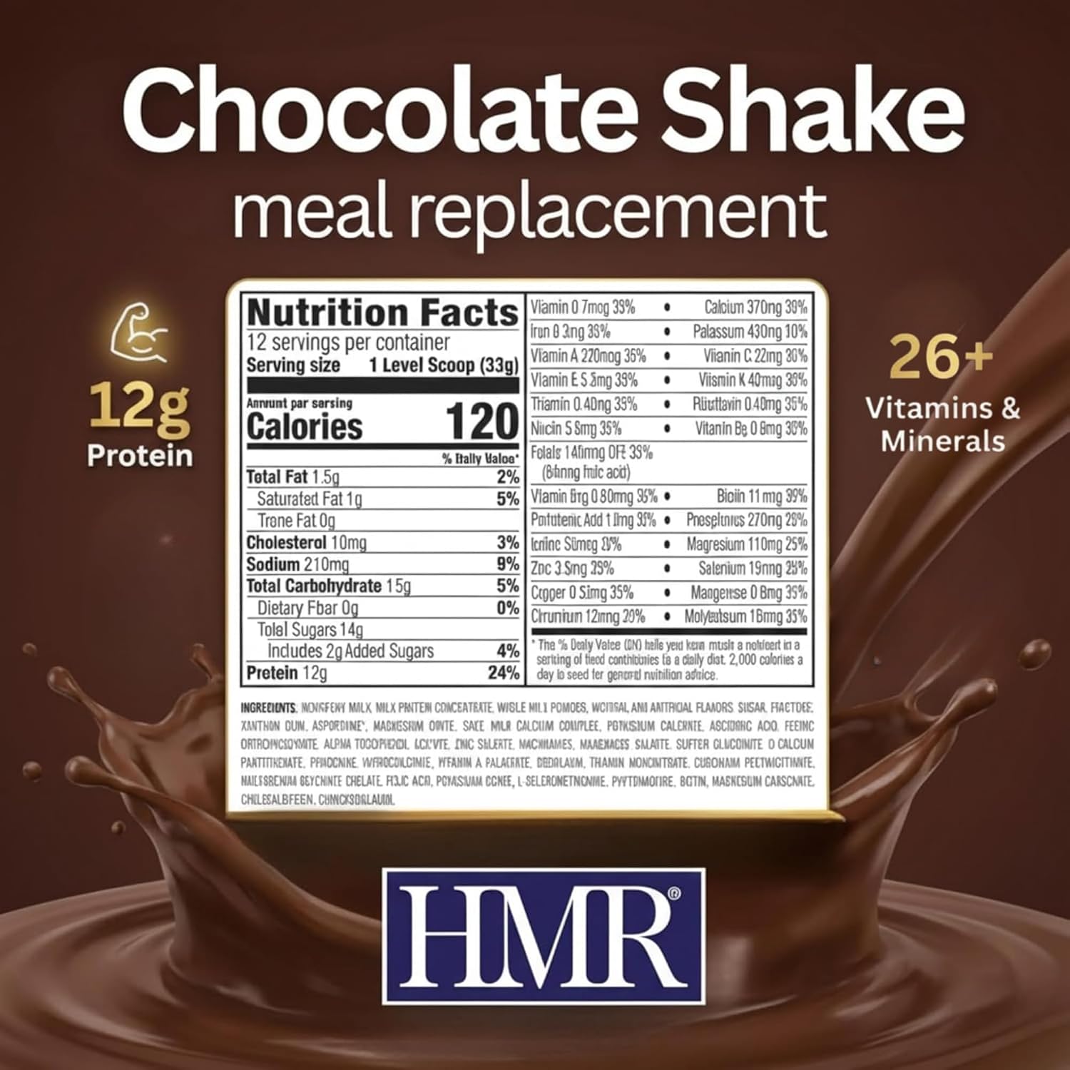 HMR 120 Chocolate Meal Replacement Shake Powder, 12 Servings | Meal Replacement Shake – Rich Chocolate Flavor – 120 Shake Powder – 12g Protein – 12 Servings