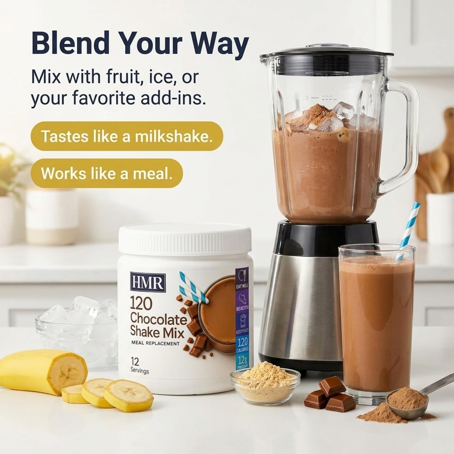 HMR 120 Chocolate Meal Replacement Shake Powder, 12 Servings | Meal Replacement Shake – Rich Chocolate Flavor – 120 Shake Powder – 12g Protein – 12 Servings