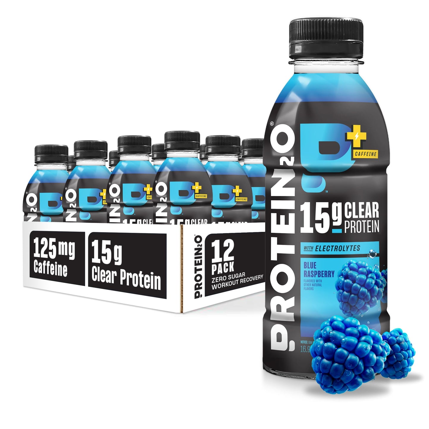 Protein2o 15g Whey Protein Isolate Hydration Drink Plus Energy & Focus, 350mg of Electrolytes, Vitamins B5 & B6, Sugar Free, Cotton Candy, 16.9 oz Bottle (Pack of 12)