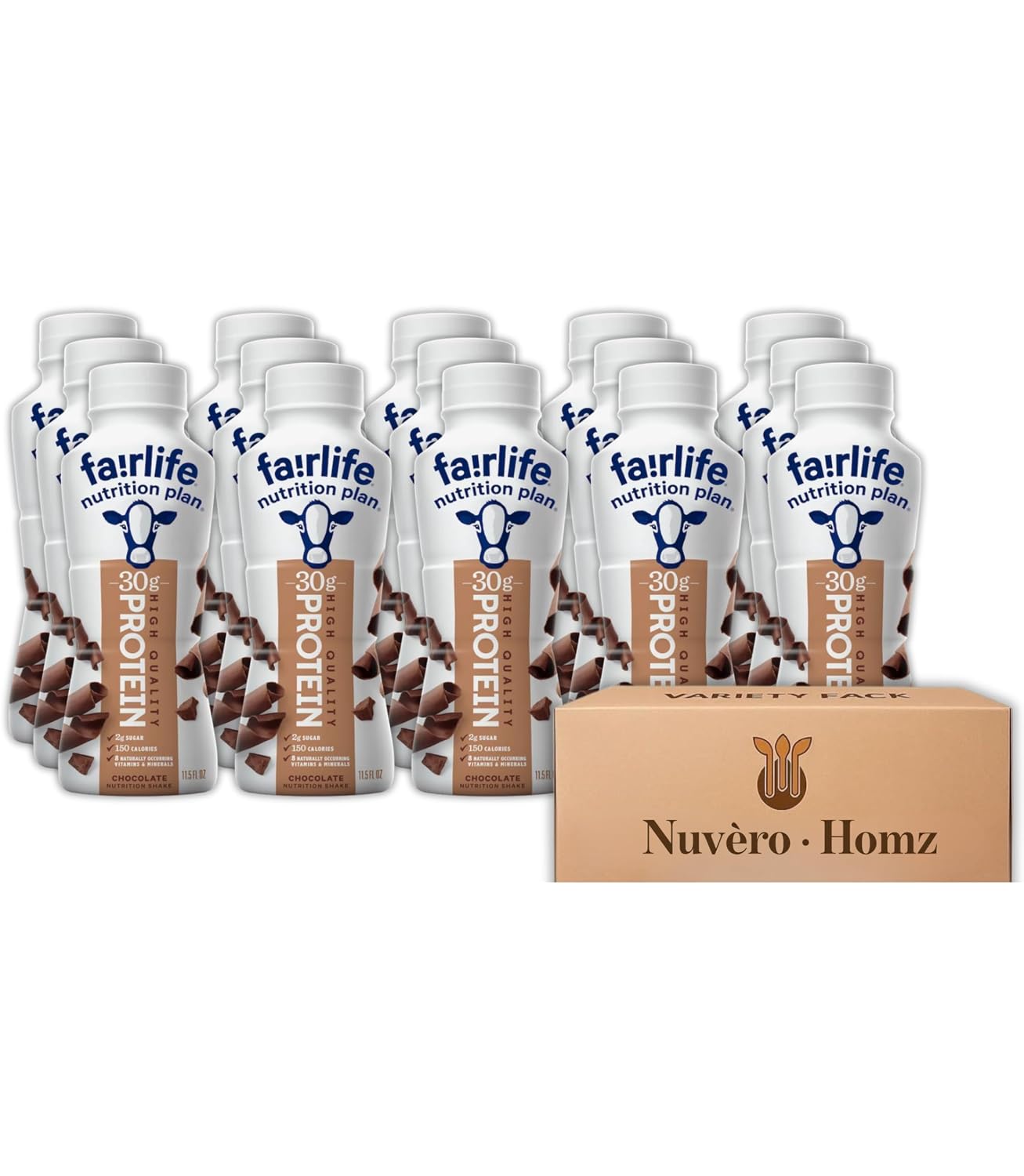 Fairlife Protein Shakes Chocolate - Pack of 15 (30g Protein, 11.5 fl oz Each) – Exclusive Bulk Pack Packaged by Nuvèro·Homz