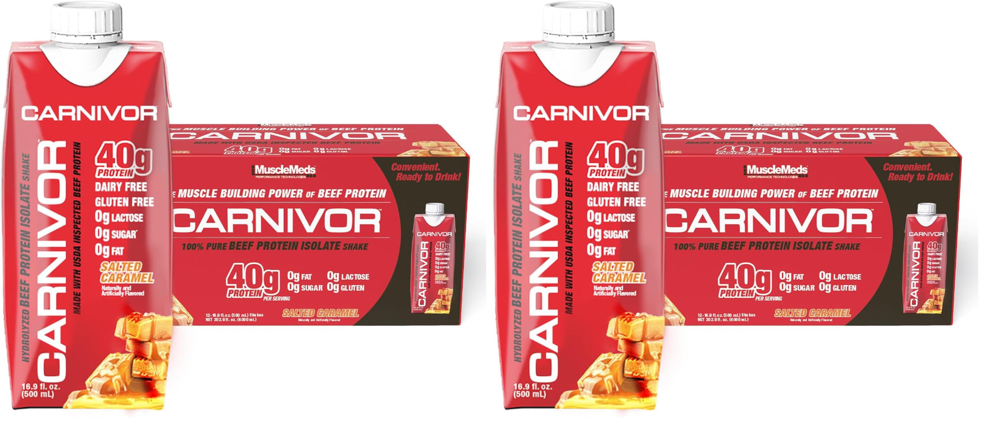 MuscleMeds Carnivor RTD, Ready to Drink Protein, Lactose Free, Sugar Free, 40g Isolate Protein, Muscle Building, Recovery, Chocolate, 16.9 Fl Oz (Pack of 12)