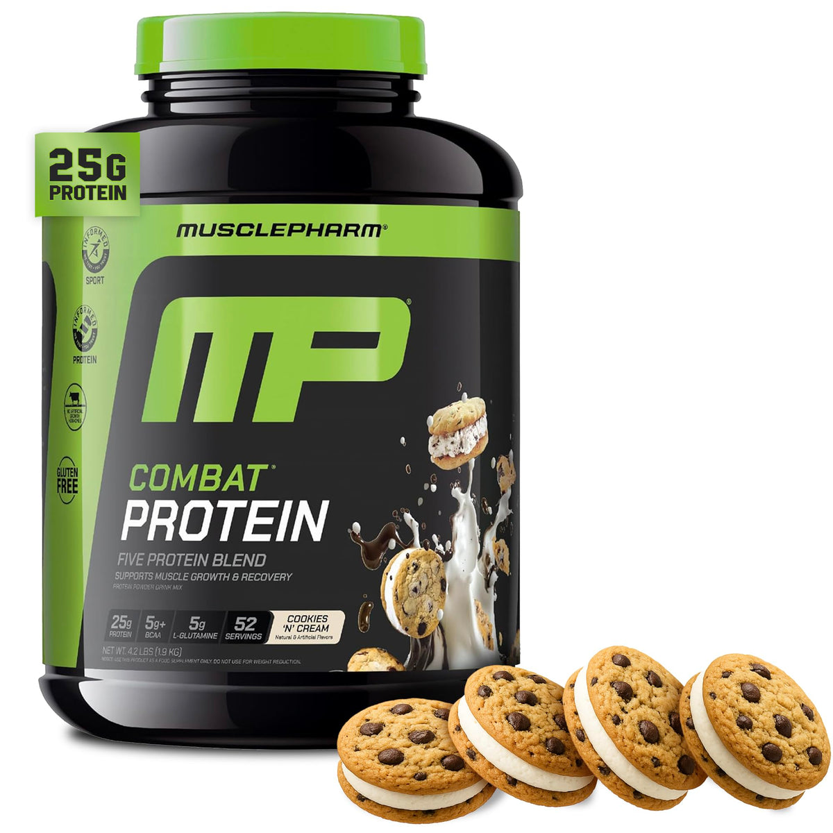 MusclePharm Combat Protein Powder, Chocolate Milk Flavor, Fuels Muscles for Productive Workouts, 5 Protein Sources including Whey Protein Isolate & Egg Albumin, Gluten Free, 4.2 lb, 52 Servings