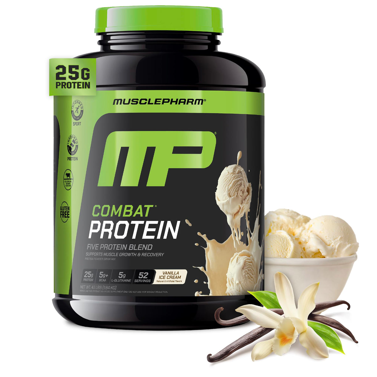 MusclePharm Combat Protein Powder, Chocolate Milk Flavor, Fuels Muscles for Productive Workouts, 5 Protein Sources including Whey Protein Isolate & Egg Albumin, Gluten Free, 4.2 lb, 52 Servings