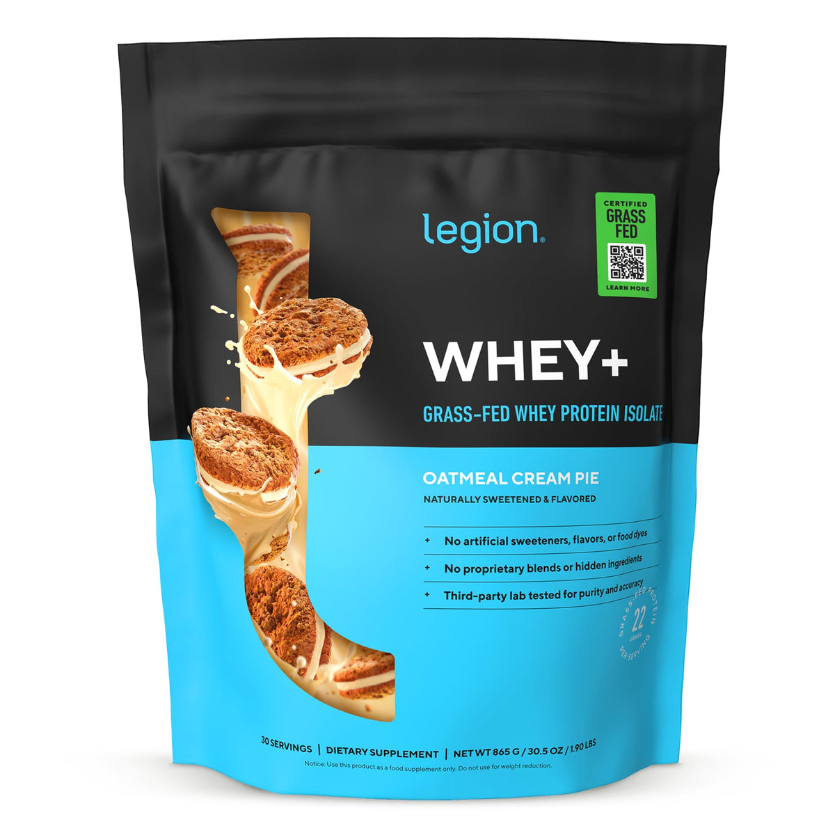 Legion Whey+ Protein Isolate Grass Fed, Chocolate, 30 Servings