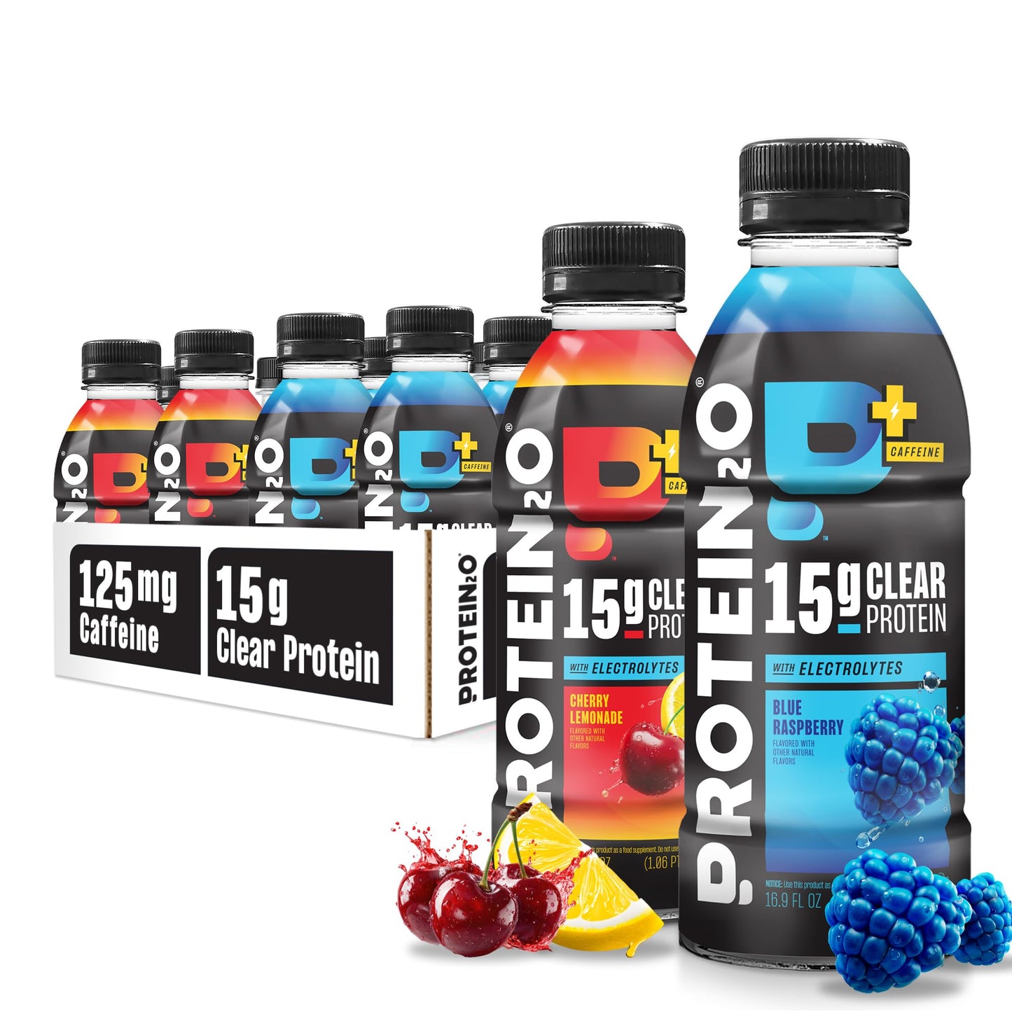 Protein2o 15g Whey Protein Isolate Hydration Drink Plus Energy & Focus, 350mg of Electrolytes, Vitamins B5 & B6, Sugar Free, Cotton Candy, 16.9 oz Bottle (Pack of 12)
