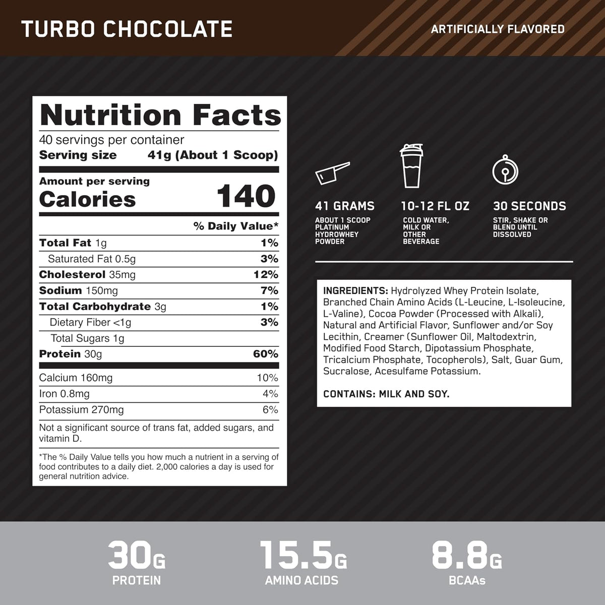 Optimum Nutrition Platinum Hydrowhey Protein Powder, Turbo Chocolate, 3.6LB