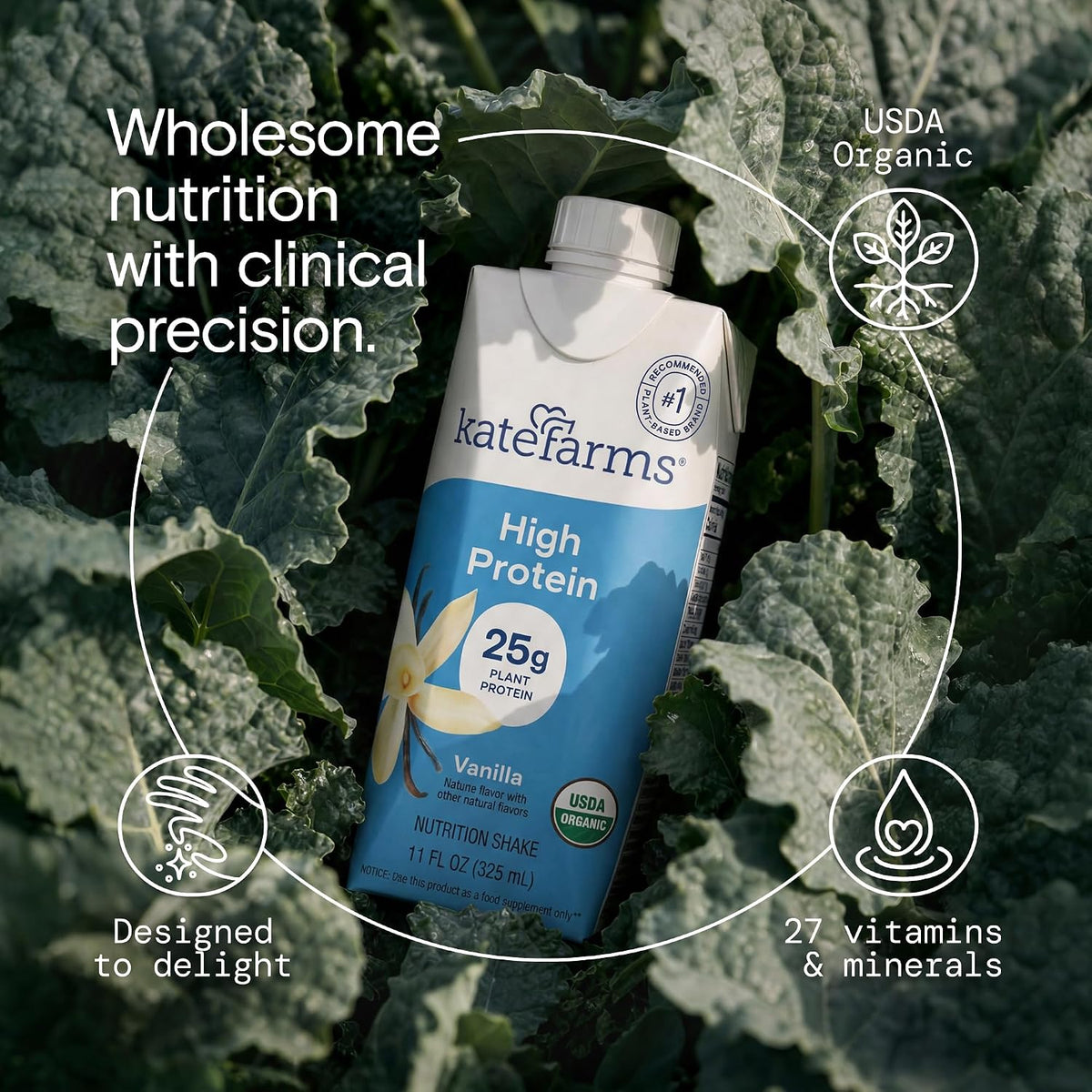 KATE FARMS Organic High Protein Vanilla Shake, 25g Protein, 12 Pack