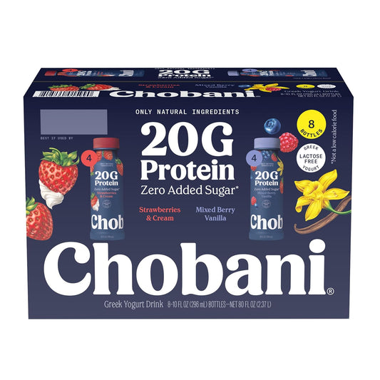 Chobani® 20g Protein Lowfat Greek Yogurt Drink FamPk Strawberries & Cream/Mixed Berry 10 fl oz 8PK