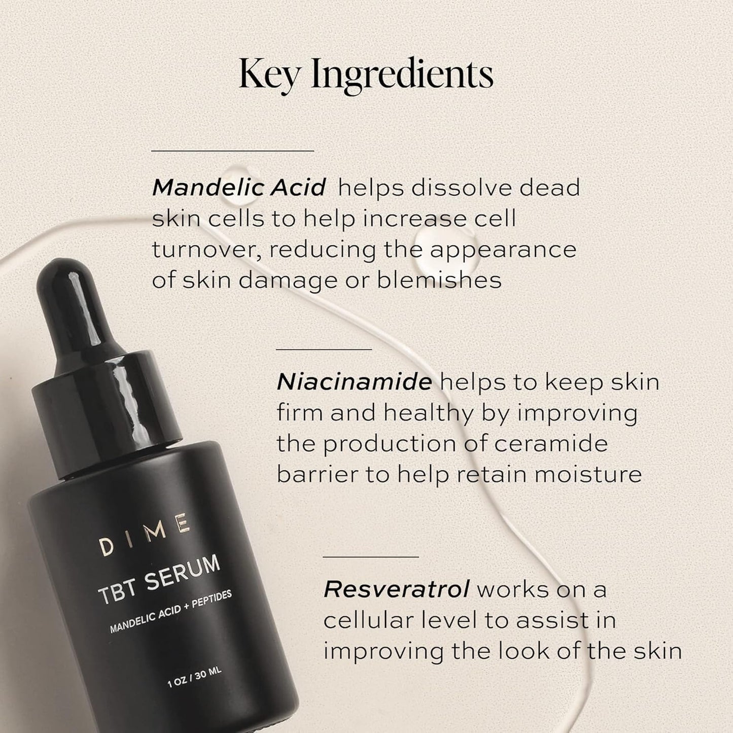 DIME Beauty TBT Serum - Anti-Aging Face Serum with Bakuchiol, Niacinamide and Mandelic Acid, Retinol Alternative for Fine Lines and Wrinkles, Vegan, Cruelty-Free, 1 oz / 30 ml