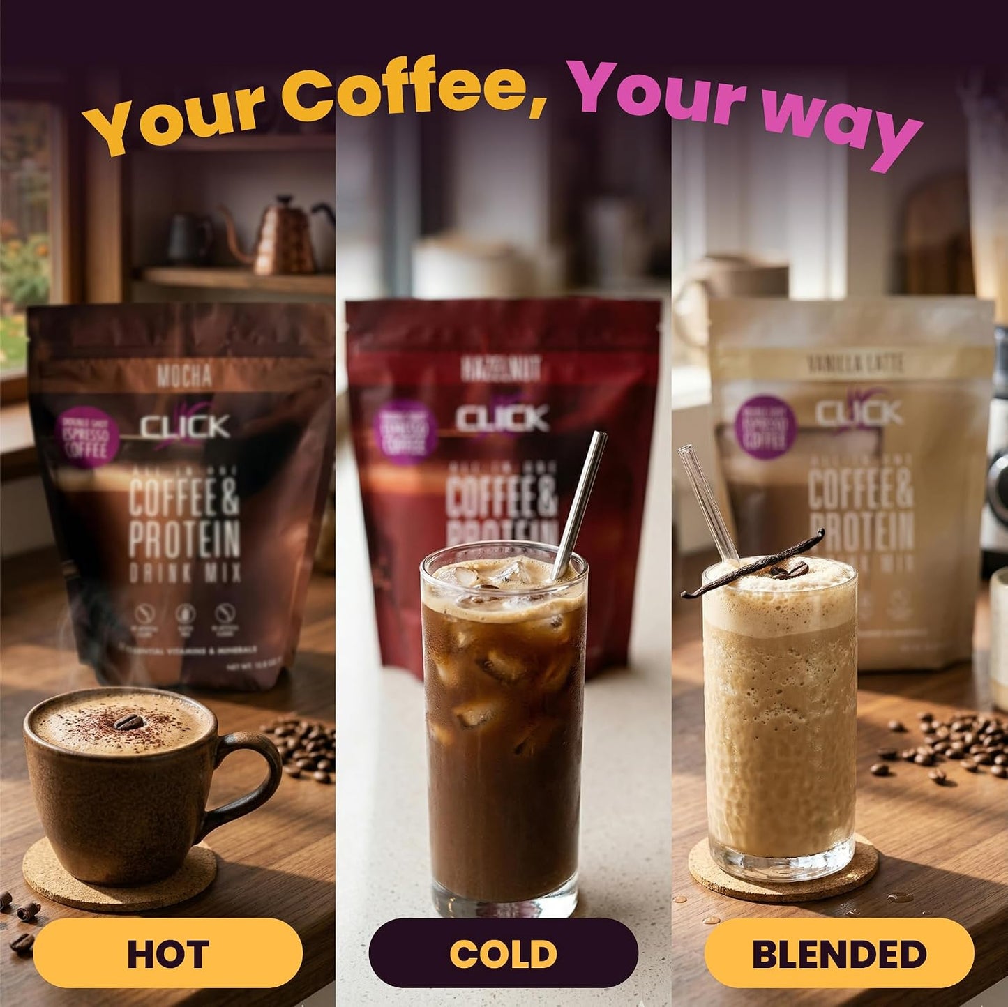 Mocha - Protein Coffee Drink - Double Shot Espresso, Hot and Cold - 15.8 oz | All-in-one protein and coffee meal replacement, 23 essential vitamins, Great hot or cold, Double shot espresso flavor, Potent