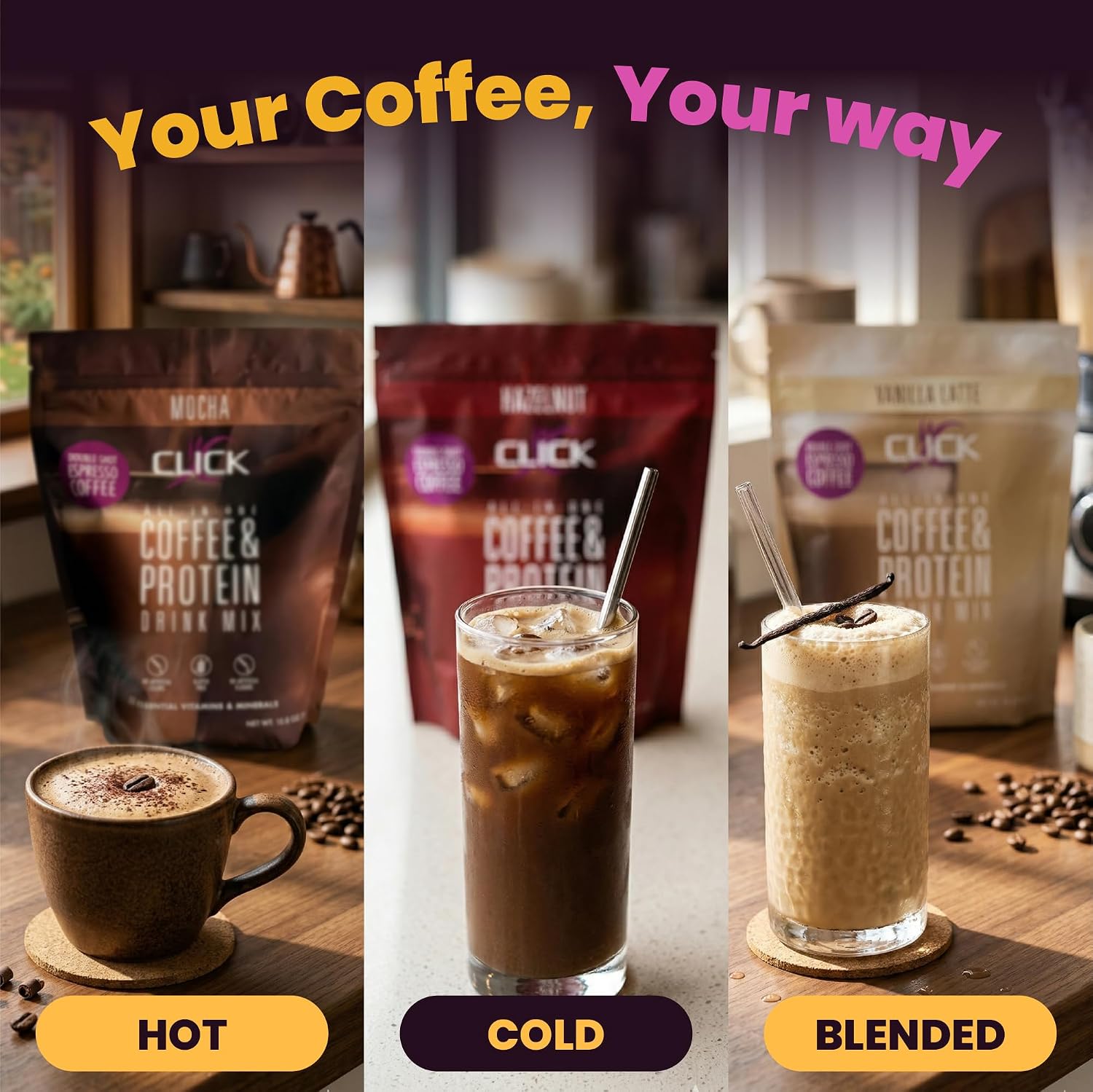 Mocha - Protein Coffee Drink - Double Shot Espresso, Hot and Cold - 15.8 oz | All-in-one protein and coffee meal replacement, 23 essential vitamins, Great hot or cold, Double shot espresso flavor, Potent