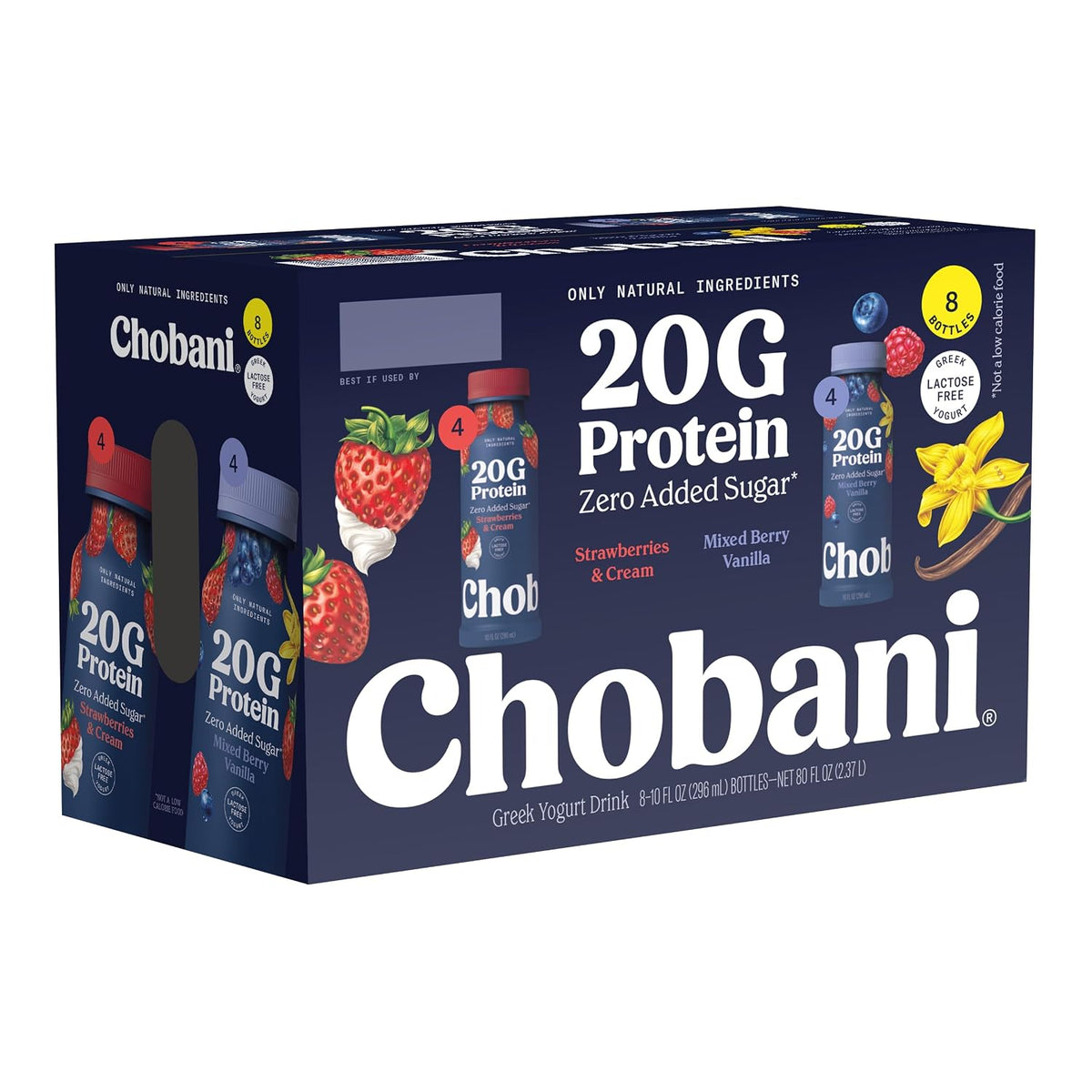 Chobani® 20g Protein Lowfat Greek Yogurt Drink FamPk Strawberries & Cream/Mixed Berry 10 fl oz 8PK
