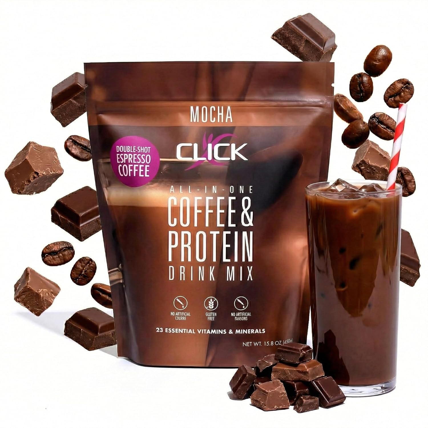 Mocha - Protein Coffee Drink - Double Shot Espresso, Hot and Cold - 15.8 oz | All-in-one protein and coffee meal replacement, 23 essential vitamins, Great hot or cold, Double shot espresso flavor, Potent