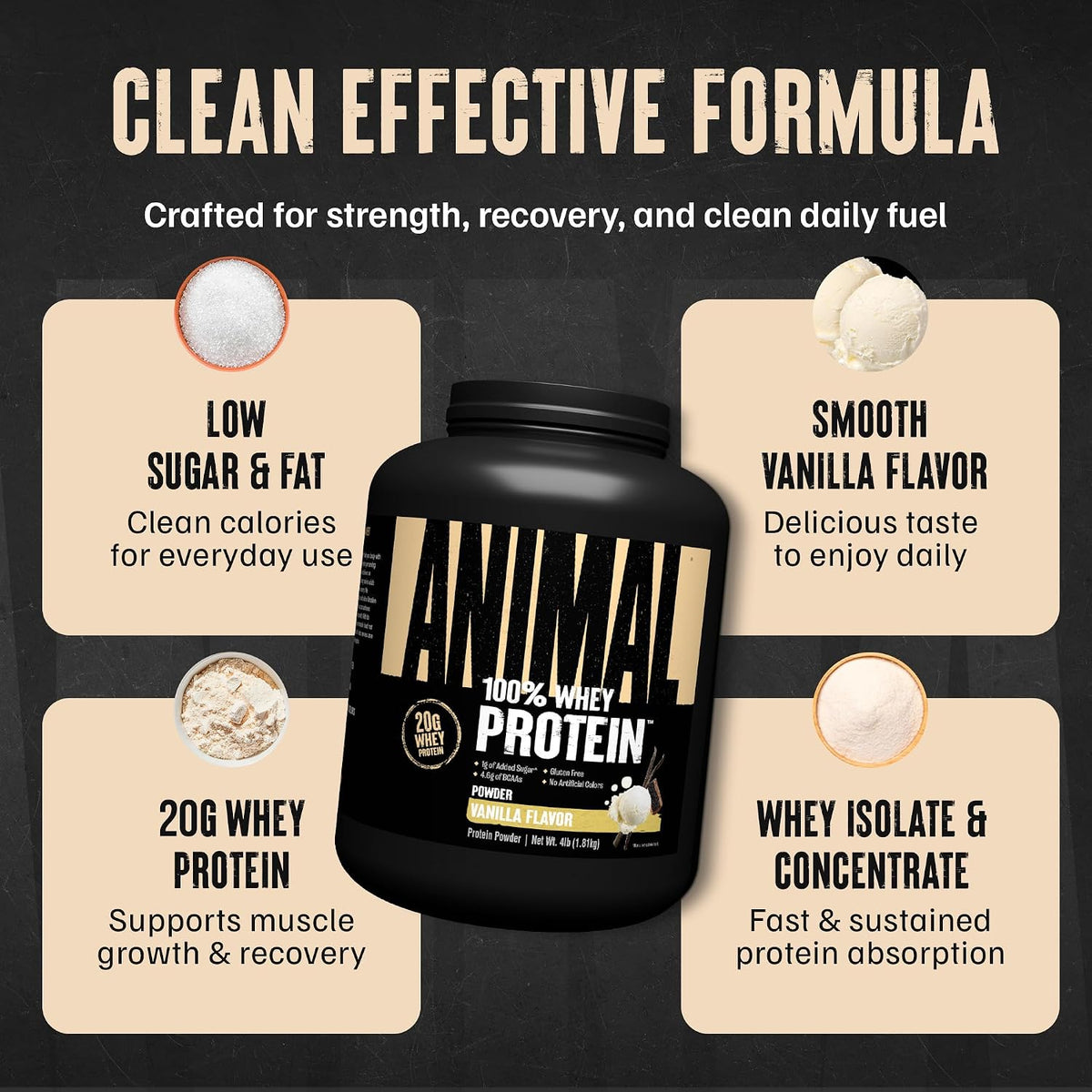 Animal 100% Whey Protein Powder, 20G High Protein | Vanilla 4LB
