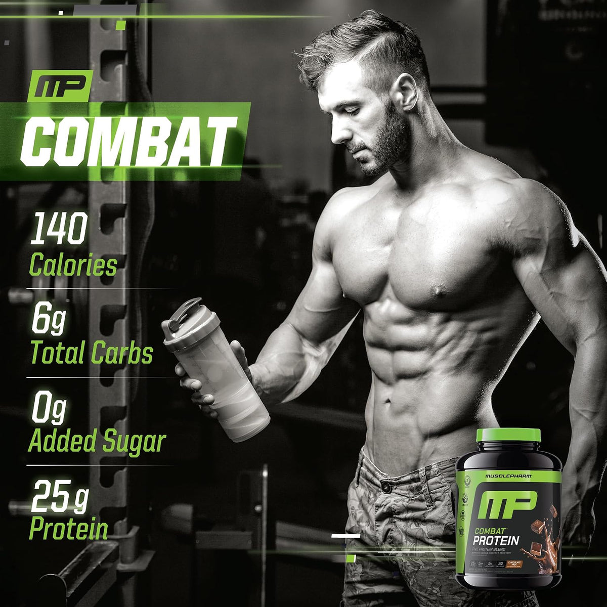 MusclePharm Combat Protein Powder, Chocolate Milk Flavor, Fuels Muscles for Productive Workouts, 5 Protein Sources including Whey Protein Isolate & Egg Albumin, Gluten Free, 4.2 lb, 52 Servings