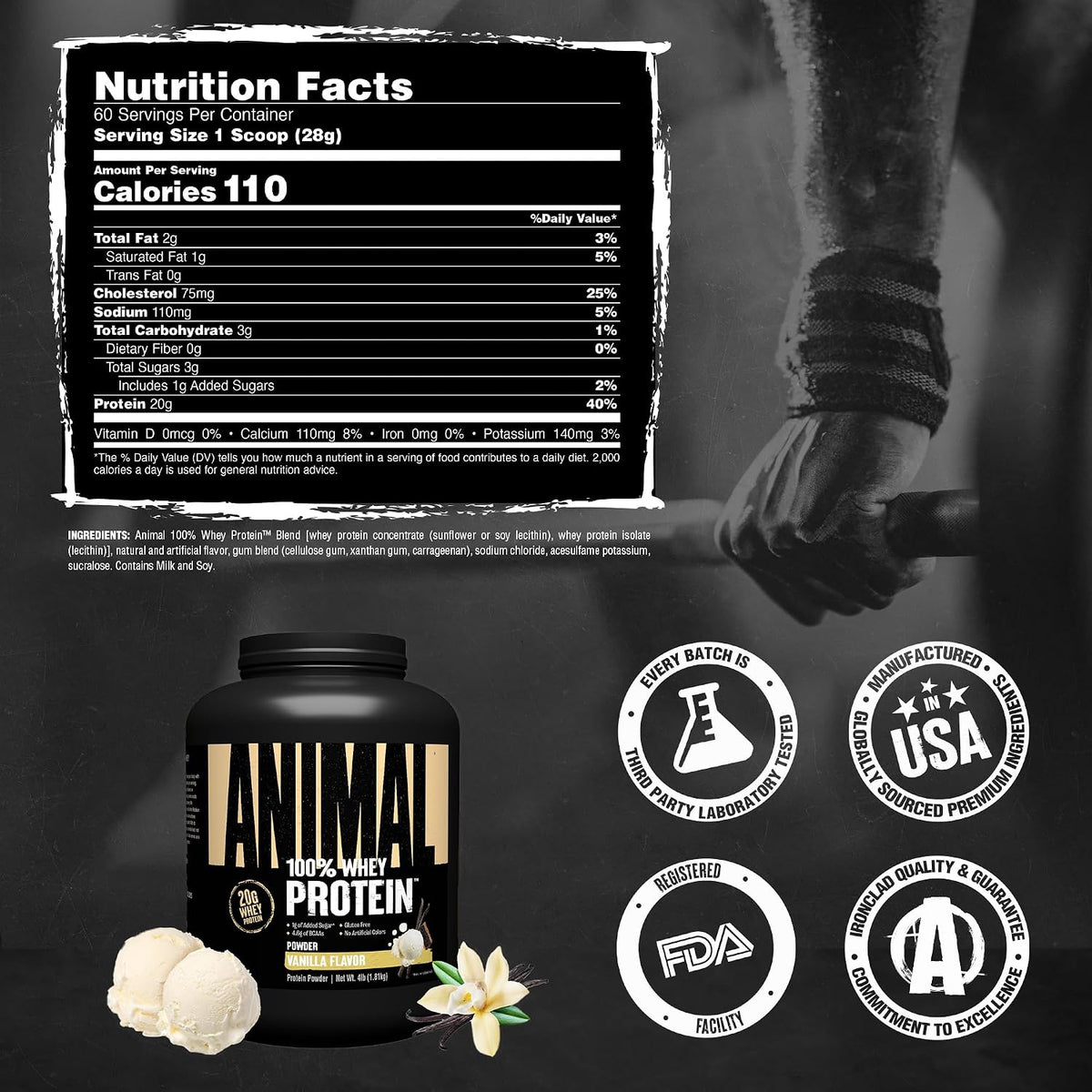 Animal 100% Whey Protein Powder, 20G High Protein | Vanilla 4LB