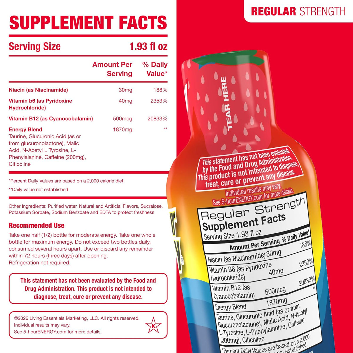 5-hour ENERGY BERRY Flavor, 30 Count, Regular Strength Energy Shot