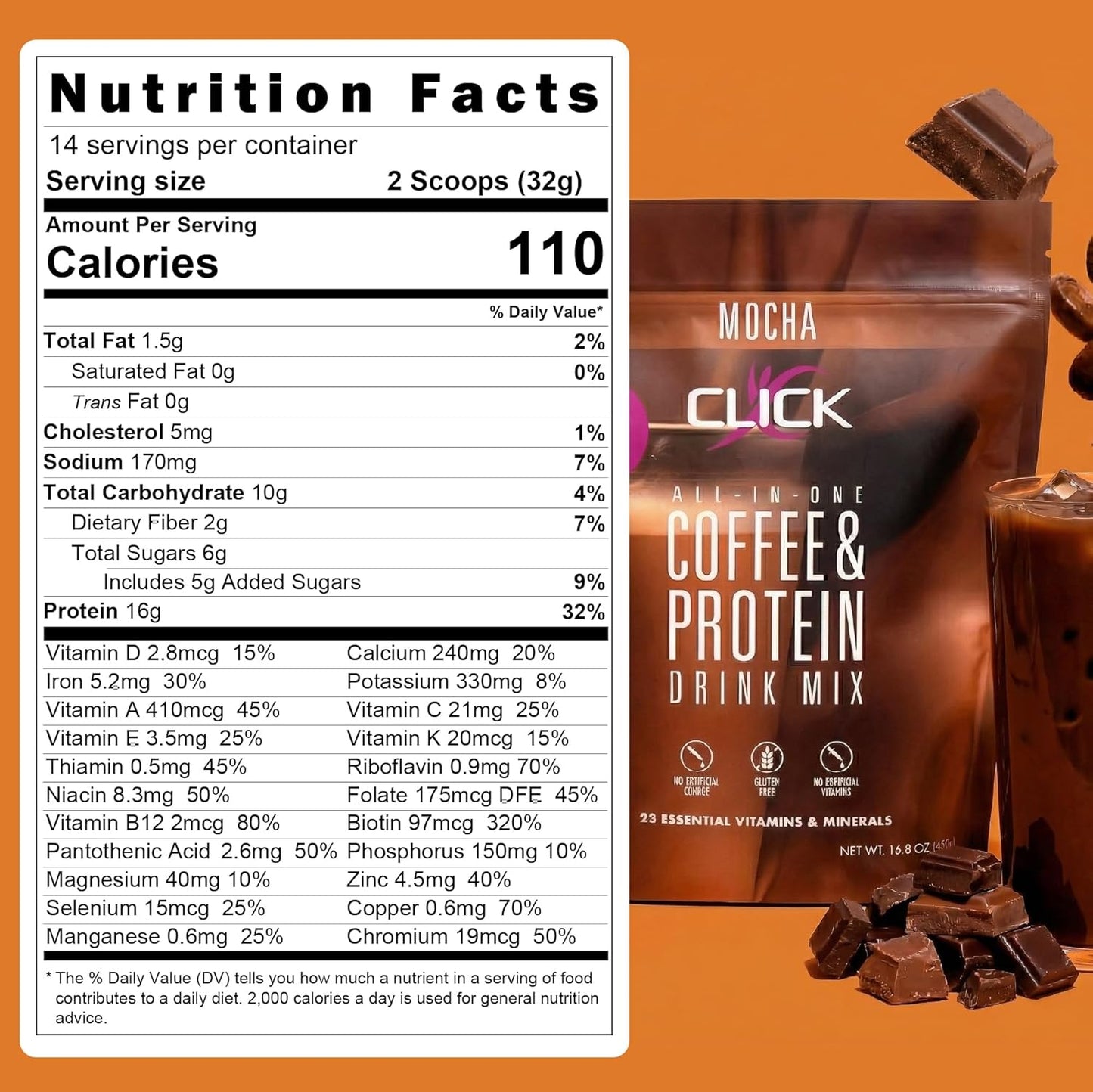 Mocha - Protein Coffee Drink - Double Shot Espresso, Hot and Cold - 15.8 oz | All-in-one protein and coffee meal replacement, 23 essential vitamins, Great hot or cold, Double shot espresso flavor, Potent