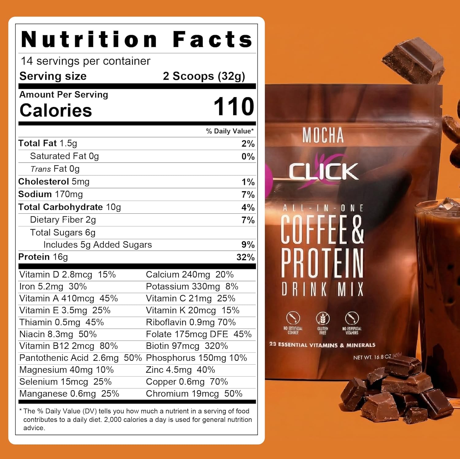 Mocha - Protein Coffee Drink - Double Shot Espresso, Hot and Cold - 15.8 oz | All-in-one protein and coffee meal replacement, 23 essential vitamins, Great hot or cold, Double shot espresso flavor, Potent